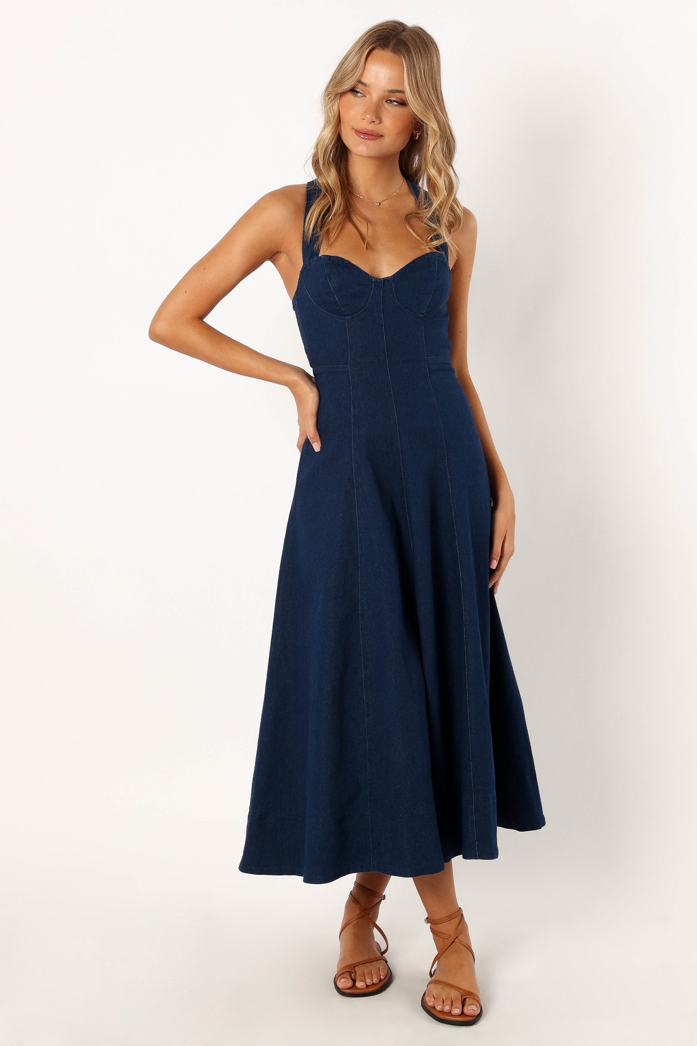 Everly Crossback Midi Dress - Denim-Sunny Prom