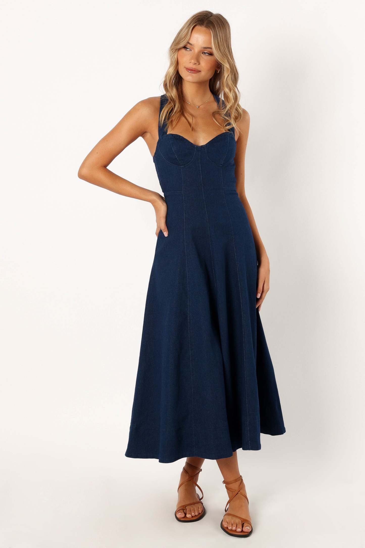 Everly Crossback Midi Dress - Denim-Sunny Prom