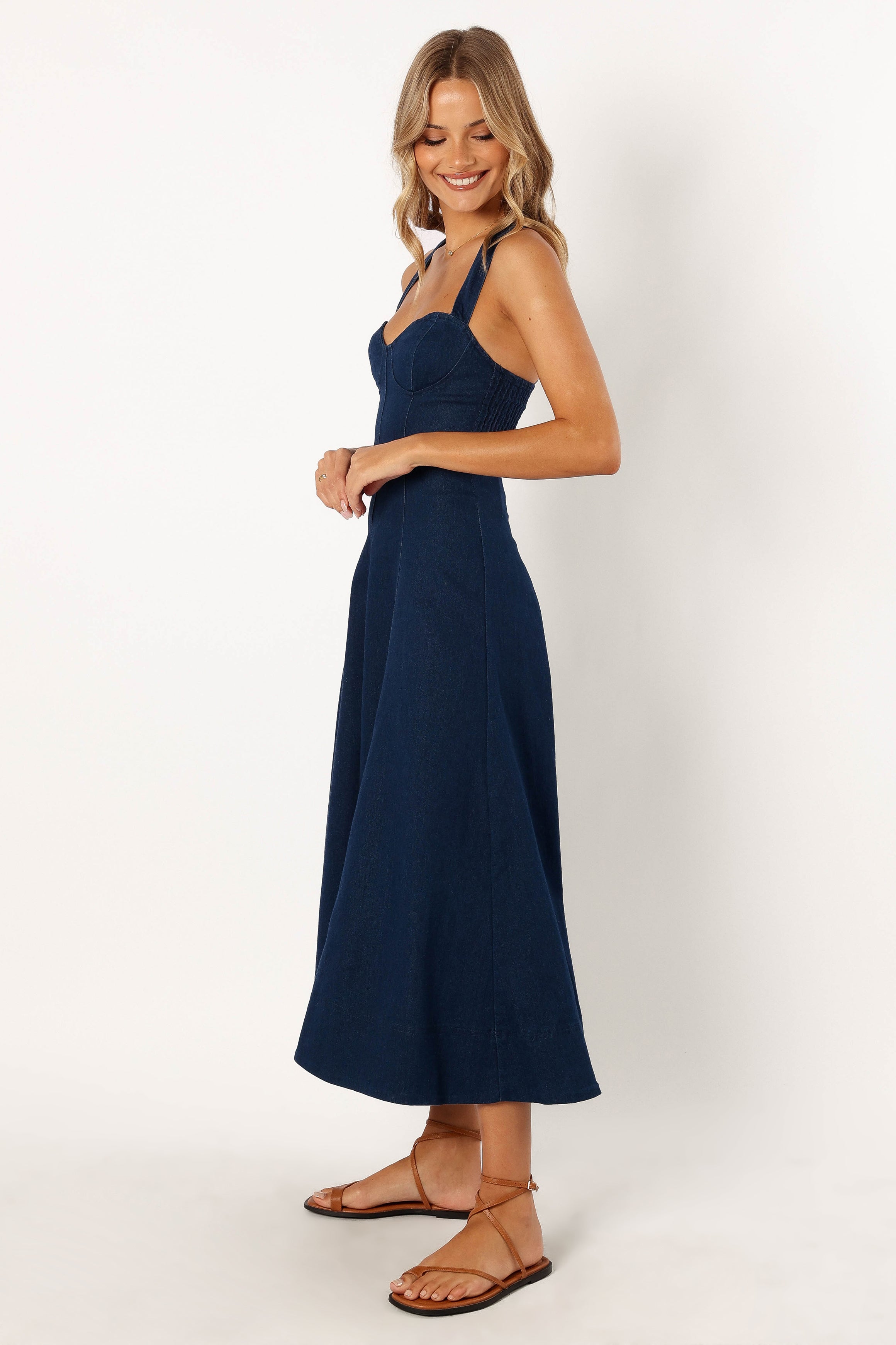 Everly Crossback Midi Dress - Denim-Sunny Prom