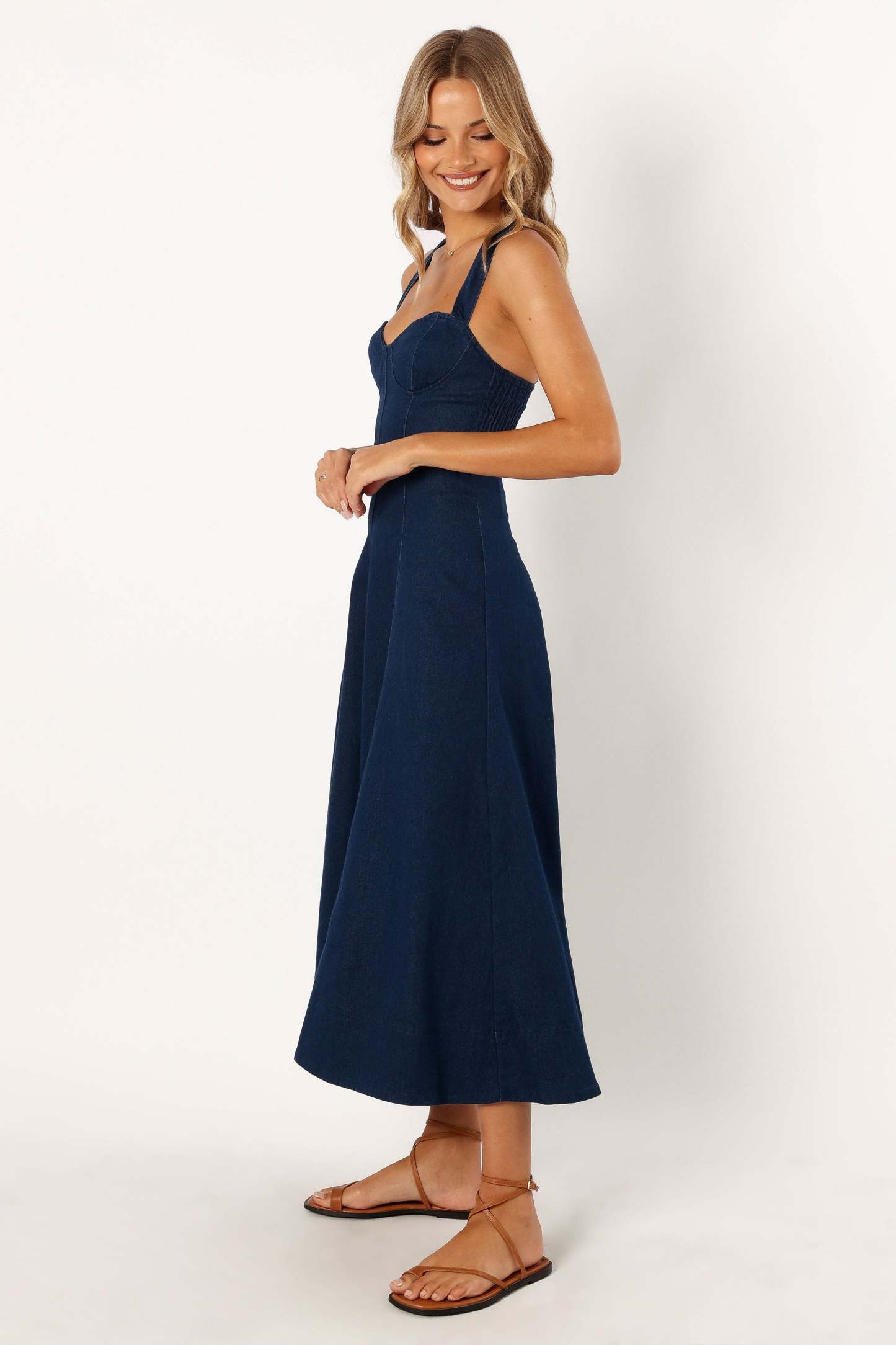 Everly Crossback Midi Dress - Denim-Sunny Prom