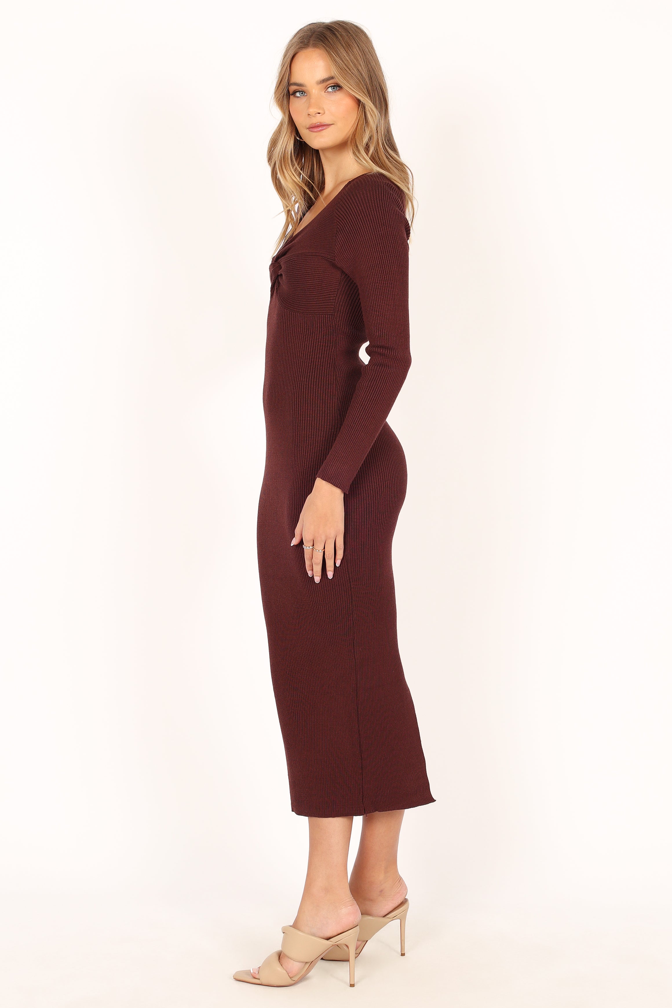 Fifi Long Sleeve Midi Dress - Wine-Sunny Prom