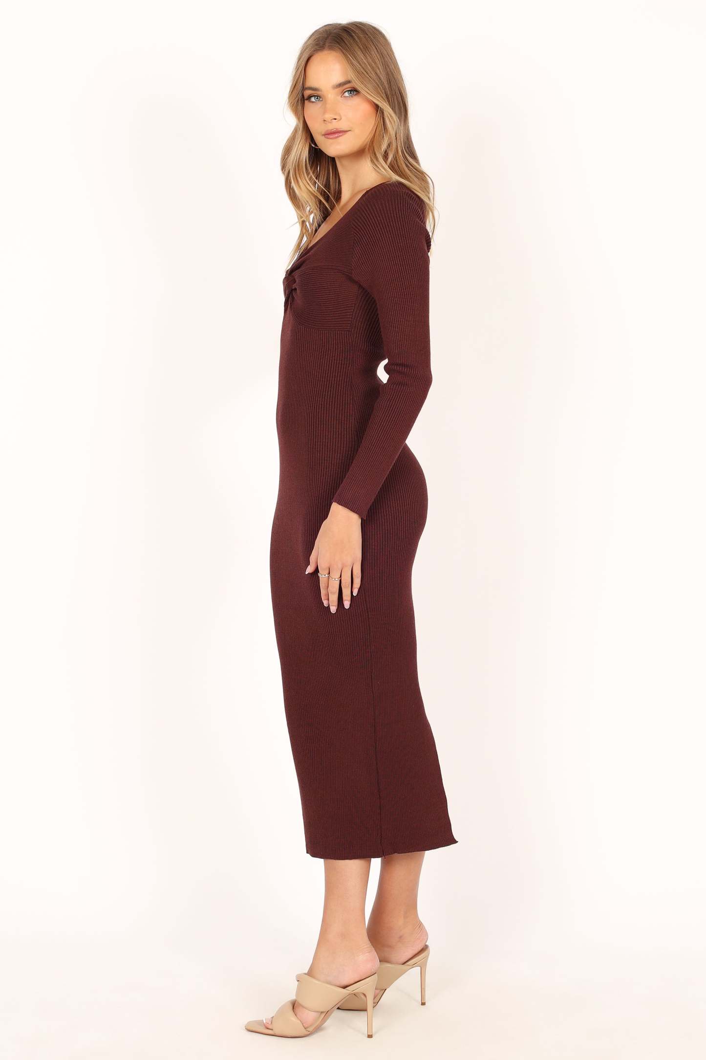 Fifi Long Sleeve Midi Dress - Wine-Sunny Prom