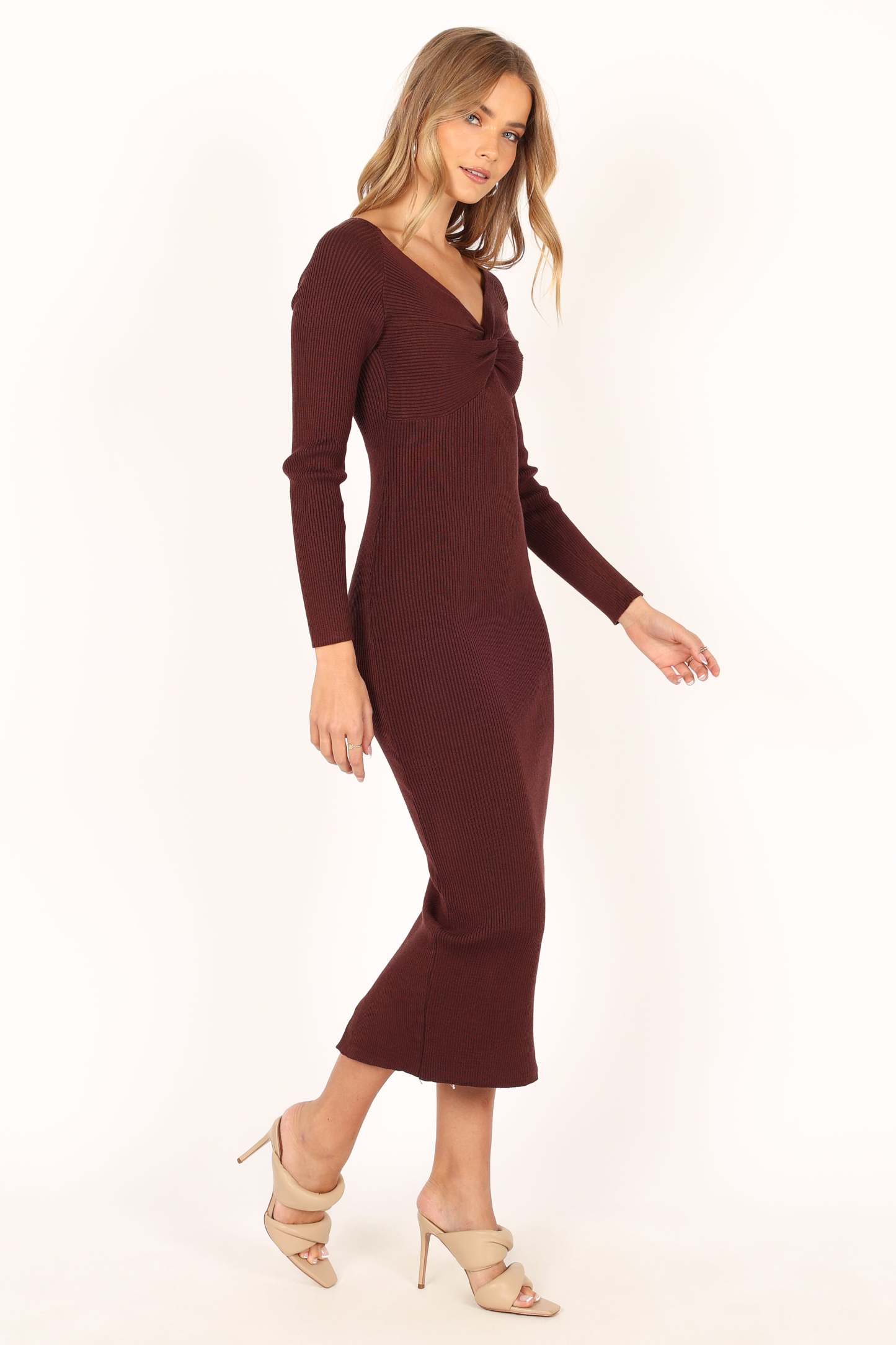Fifi Long Sleeve Midi Dress - Wine-Sunny Prom
