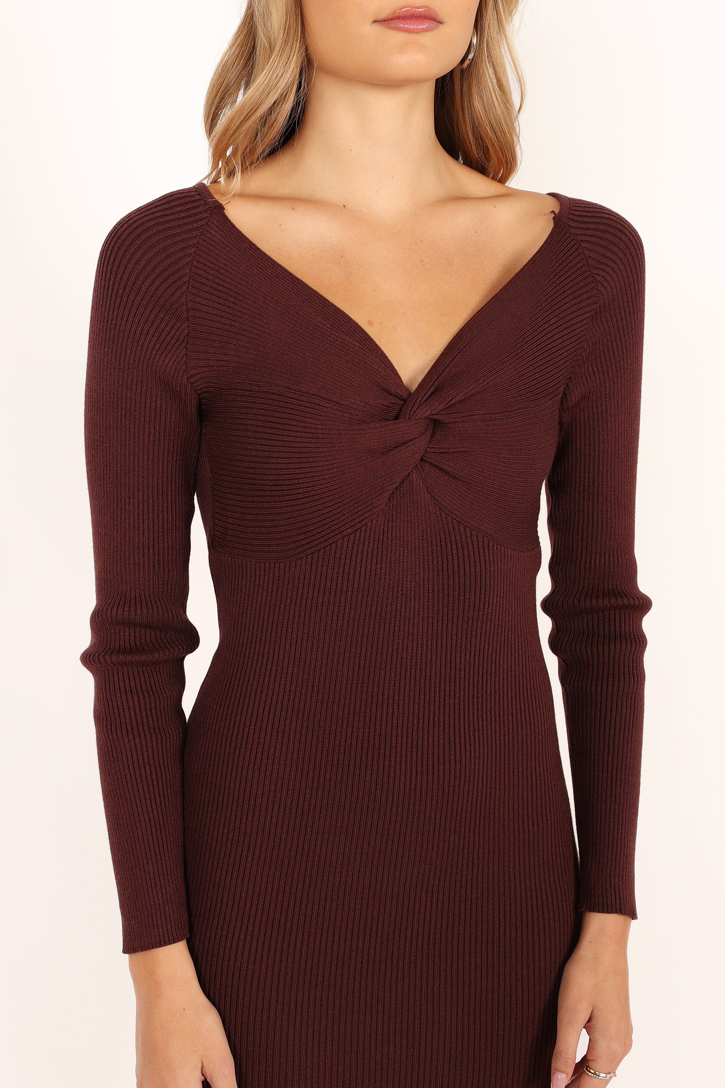 Fifi Long Sleeve Midi Dress - Wine-Sunny Prom