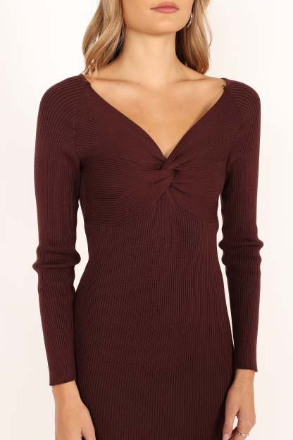 Fifi Long Sleeve Midi Dress - Wine-Sunny Prom