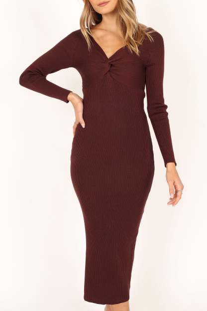 Fifi Long Sleeve Midi Dress - Wine-Sunny Prom