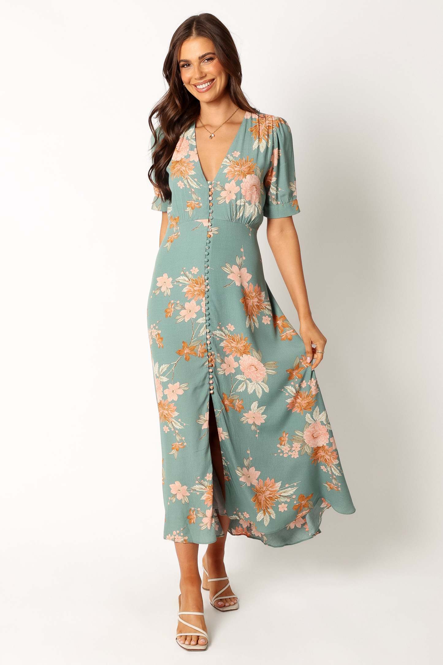 Frampton Midi Dress - Blue Floral-Sunny Prom