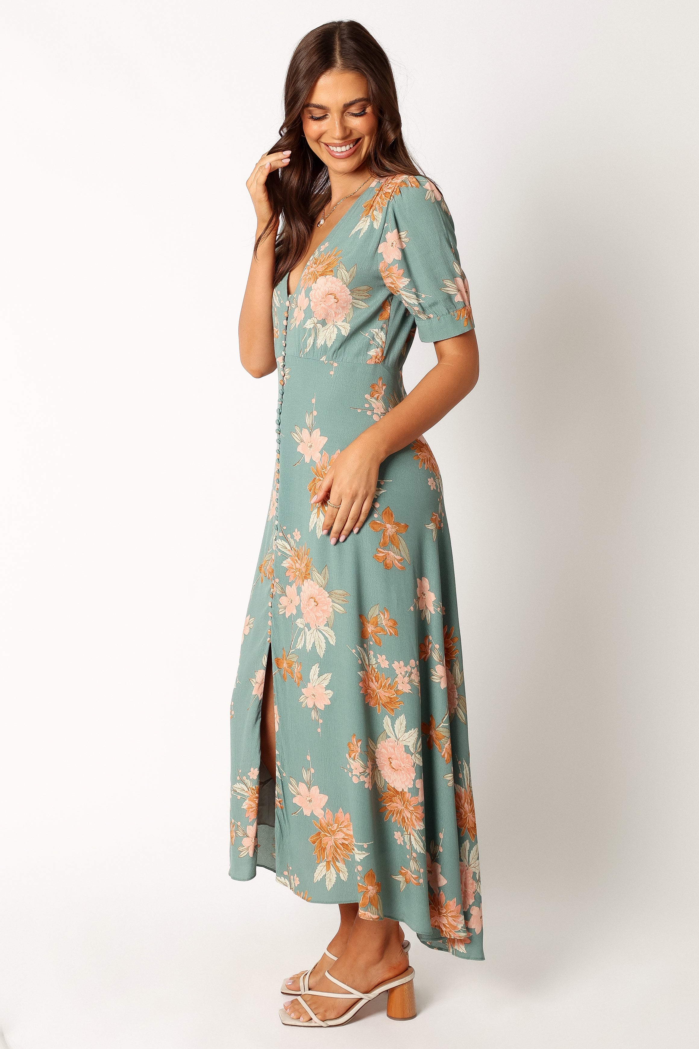 Frampton Midi Dress - Blue Floral-Sunny Prom