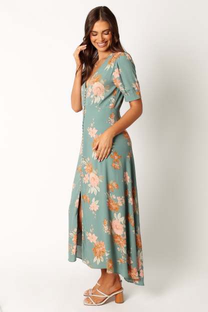 Frampton Midi Dress - Blue Floral-Sunny Prom
