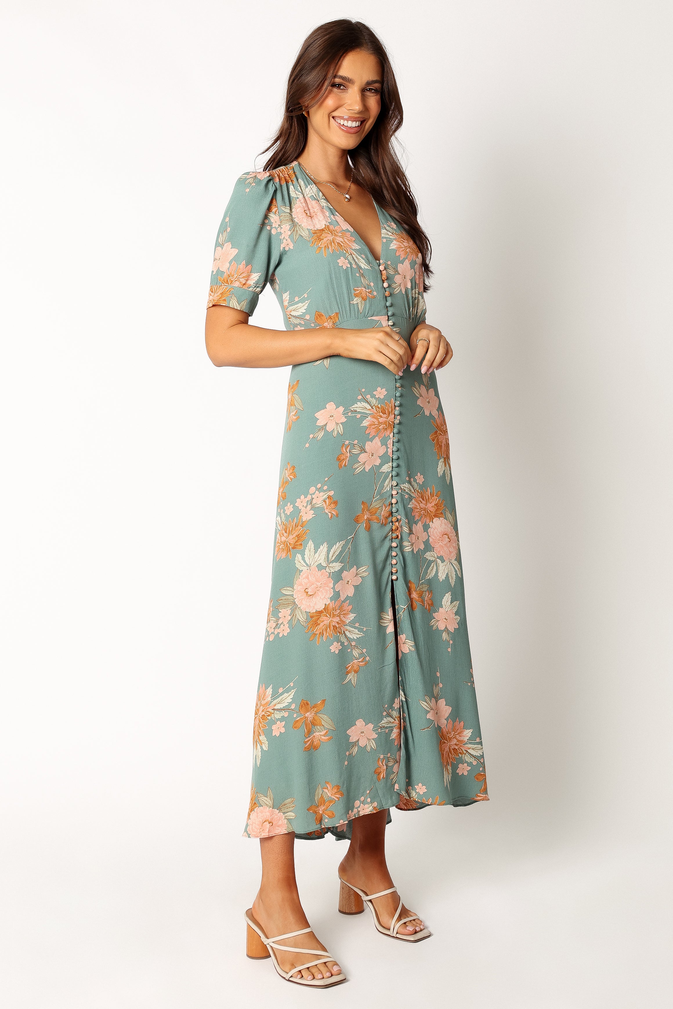 Frampton Midi Dress - Blue Floral-Sunny Prom