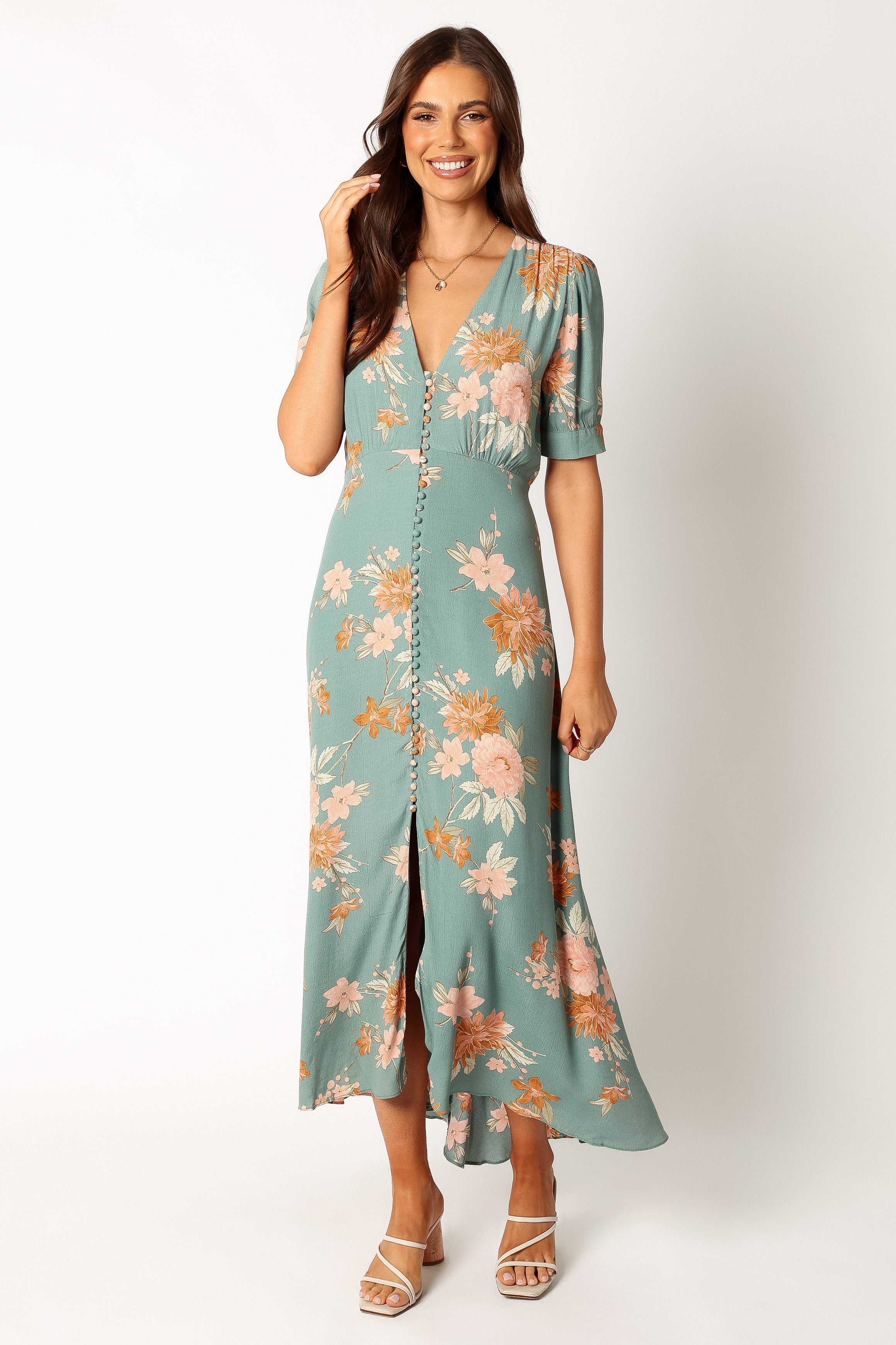 Frampton Midi Dress - Blue Floral-Sunny Prom
