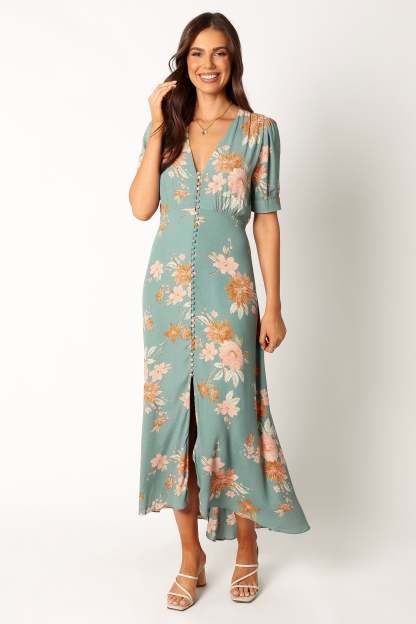 Frampton Midi Dress - Blue Floral-Sunny Prom