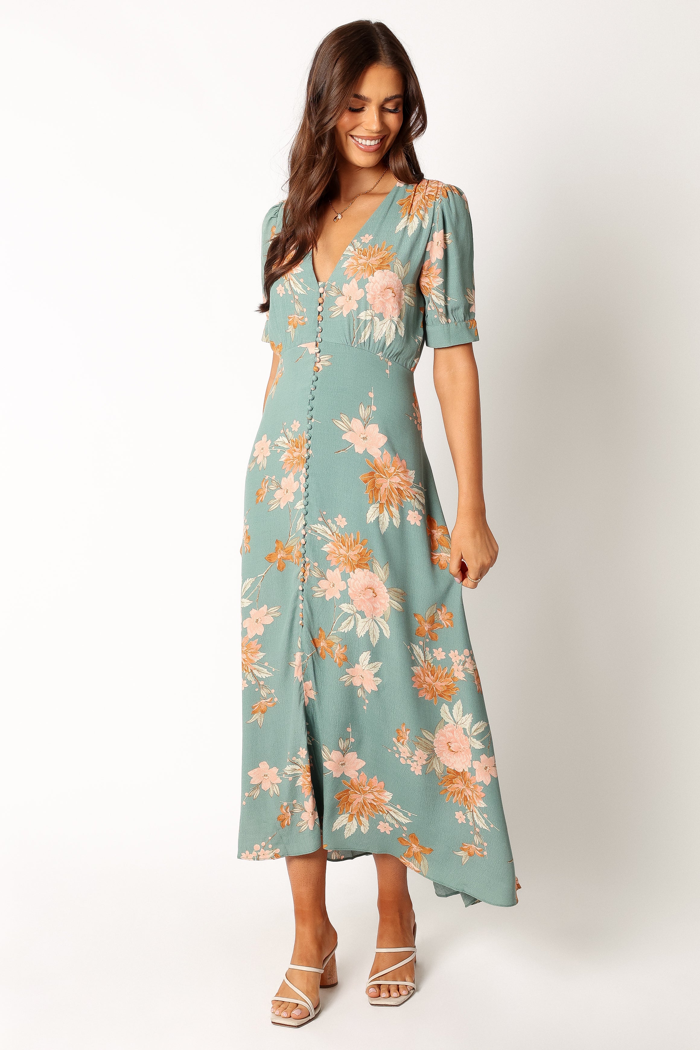 Frampton Midi Dress - Blue Floral-Sunny Prom