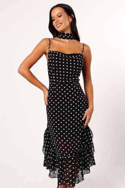 Francesca Midi Dress - Black Polka Dot-Sunny Prom