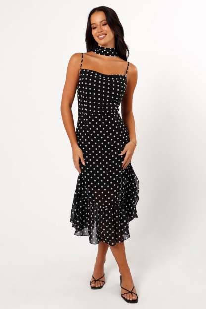 Francesca Midi Dress - Black Polka Dot-Sunny Prom