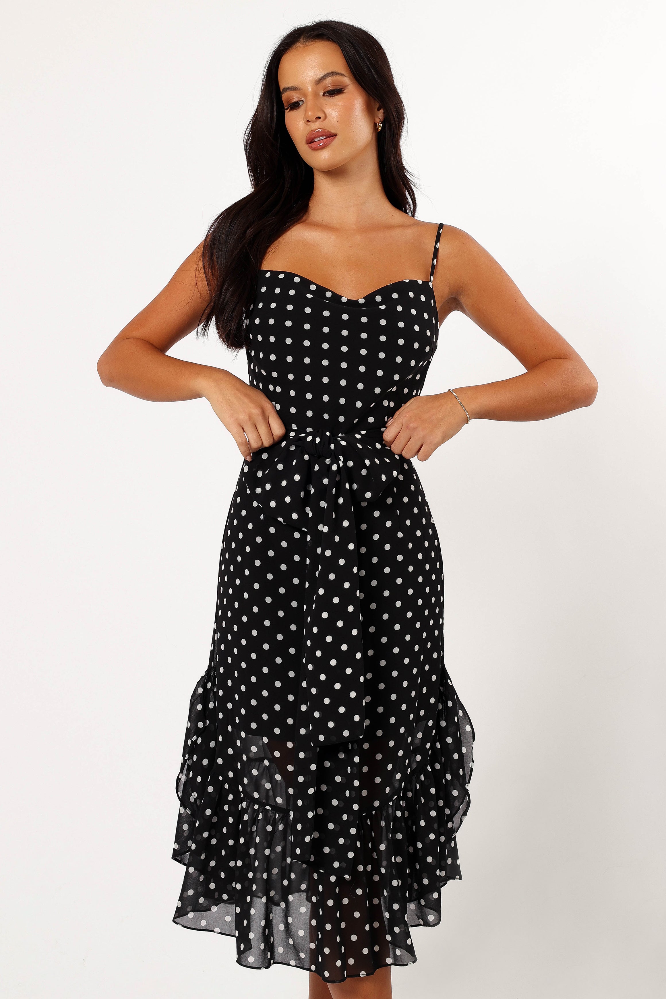 Francesca Midi Dress - Black Polka Dot-Sunny Prom