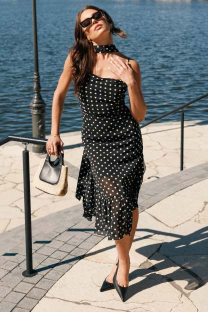 Francesca Midi Dress - Black Polka Dot-Sunny Prom