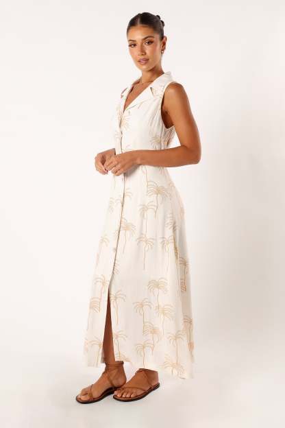 Galia Midi Dress - White Print-Sunny Prom