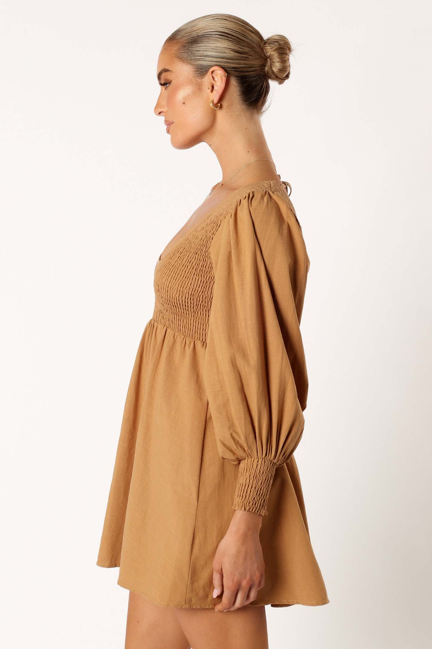 Gayle Long Sleeve Mini Dress - Mustard-Sunny Prom