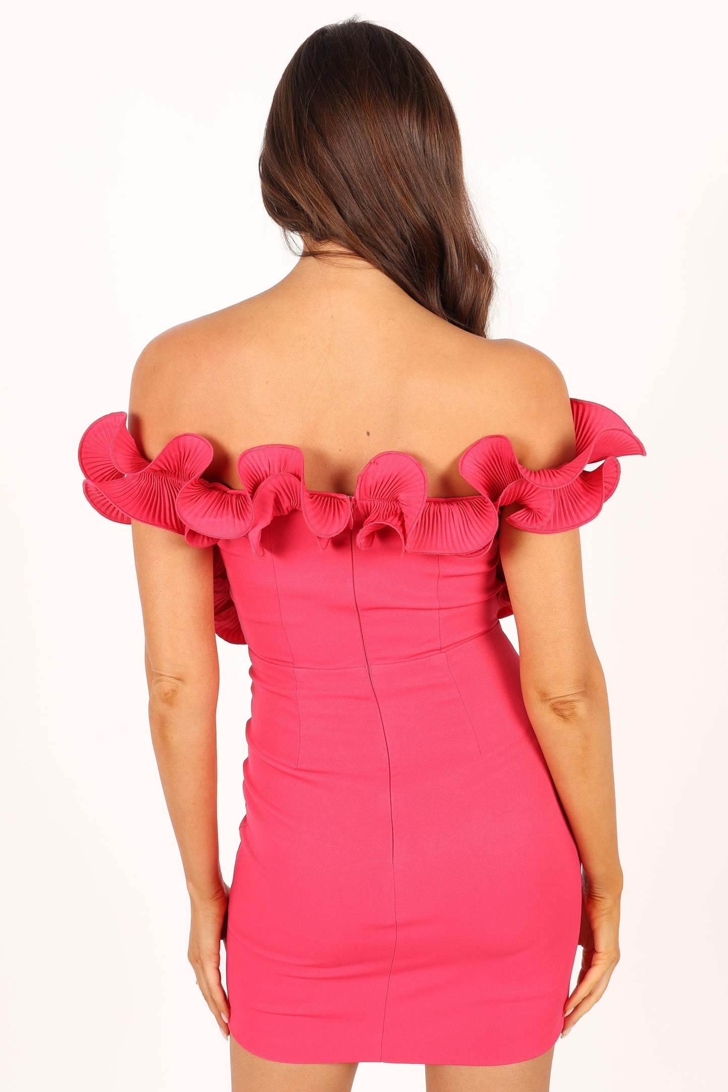 Gemma Off Shoulder Mini Dress - Hot Pink-Sunny Prom