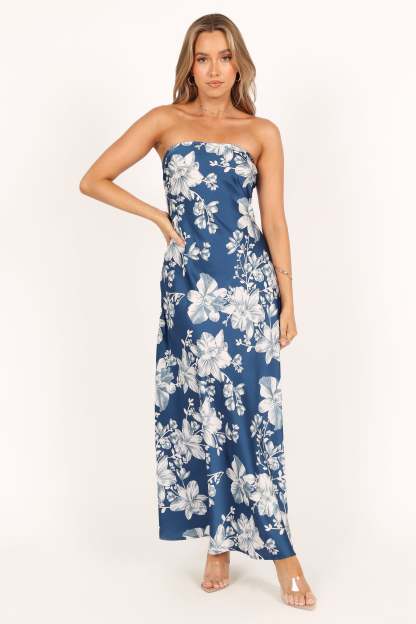 Gemma Strapless Maxi Dress - Blue Floral-Sunny Prom