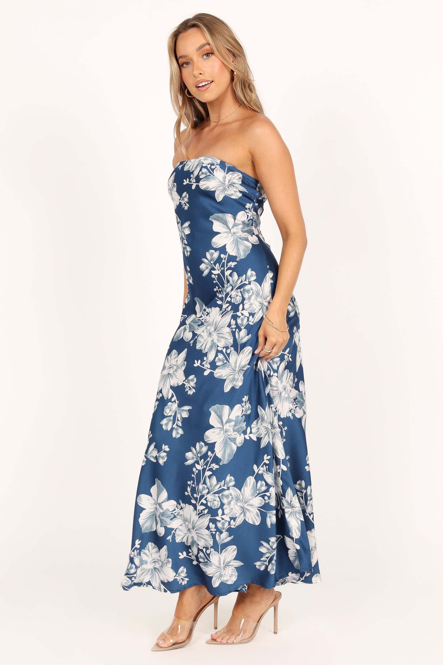 Gemma Strapless Maxi Dress - Blue Floral-Sunny Prom