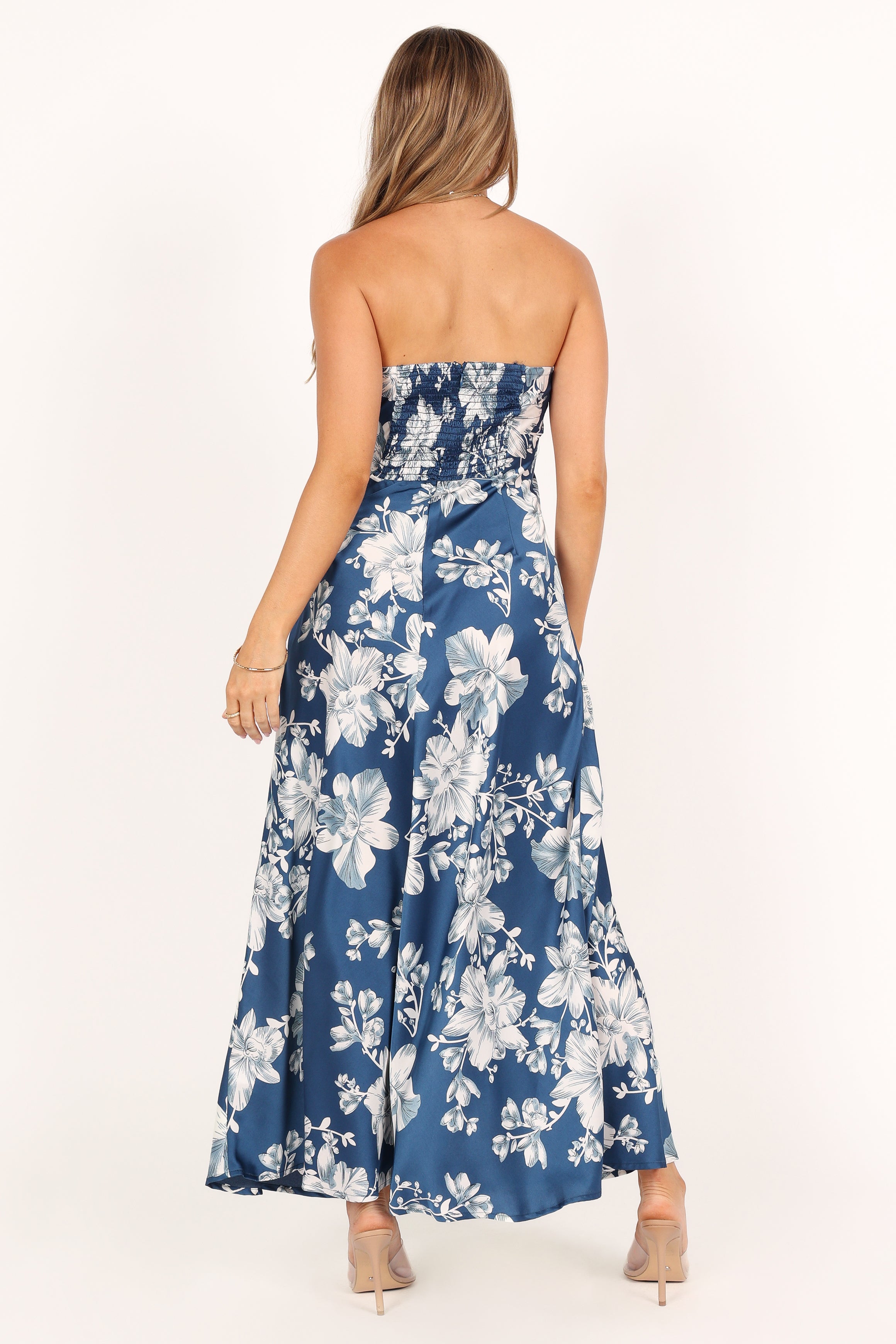 Gemma Strapless Maxi Dress - Blue Floral-Sunny Prom