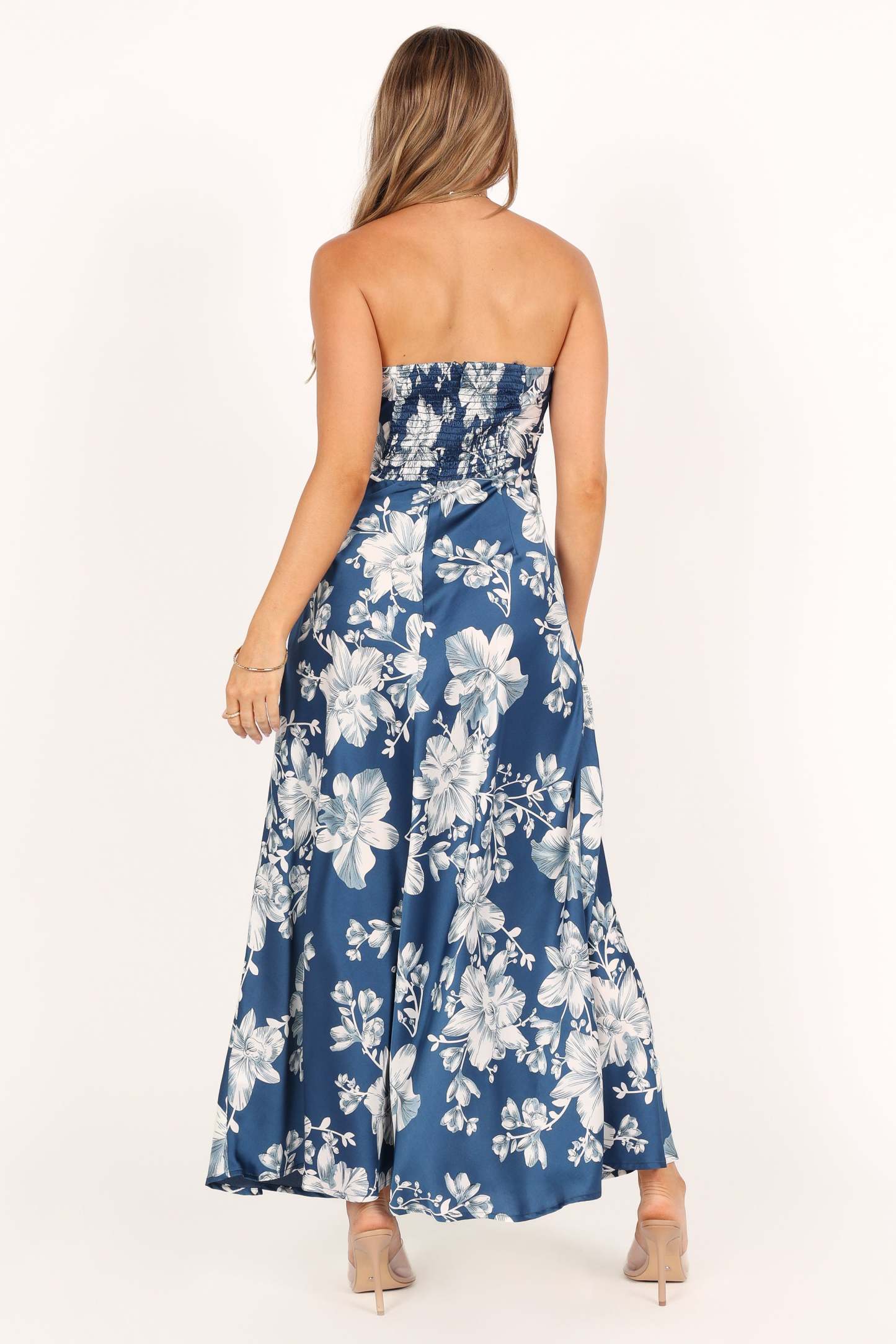 Gemma Strapless Maxi Dress - Blue Floral-Sunny Prom