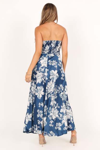 Gemma Strapless Maxi Dress - Blue Floral-Sunny Prom
