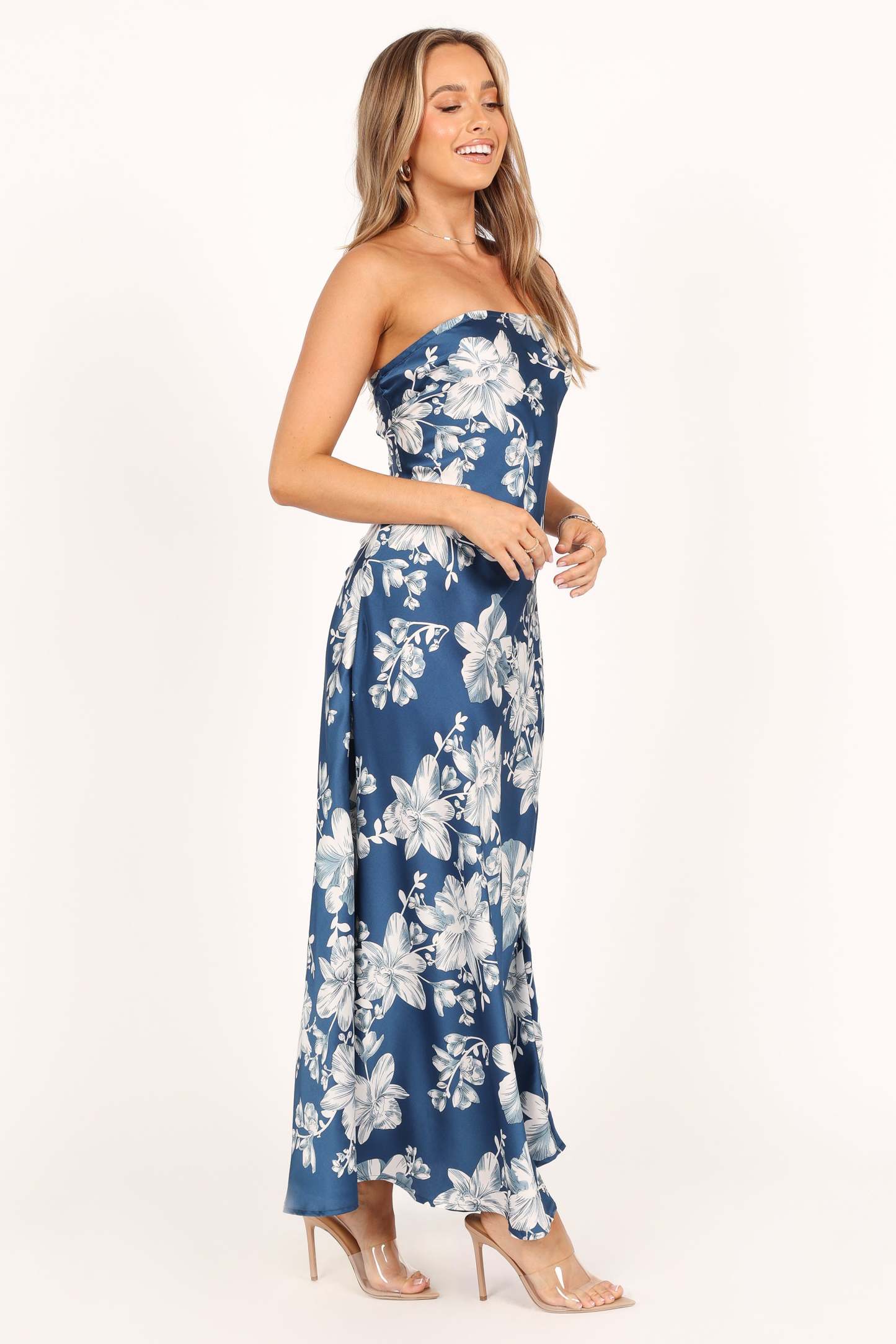 Gemma Strapless Maxi Dress - Blue Floral-Sunny Prom