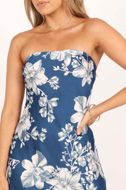 Gemma Strapless Maxi Dress - Blue Floral-Sunny Prom