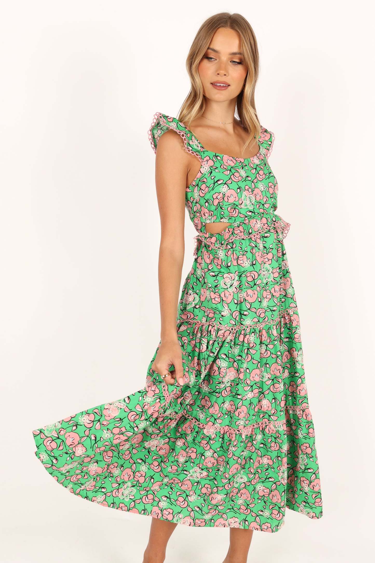 Gia Midi Dress - Green Pink-Sunny Prom