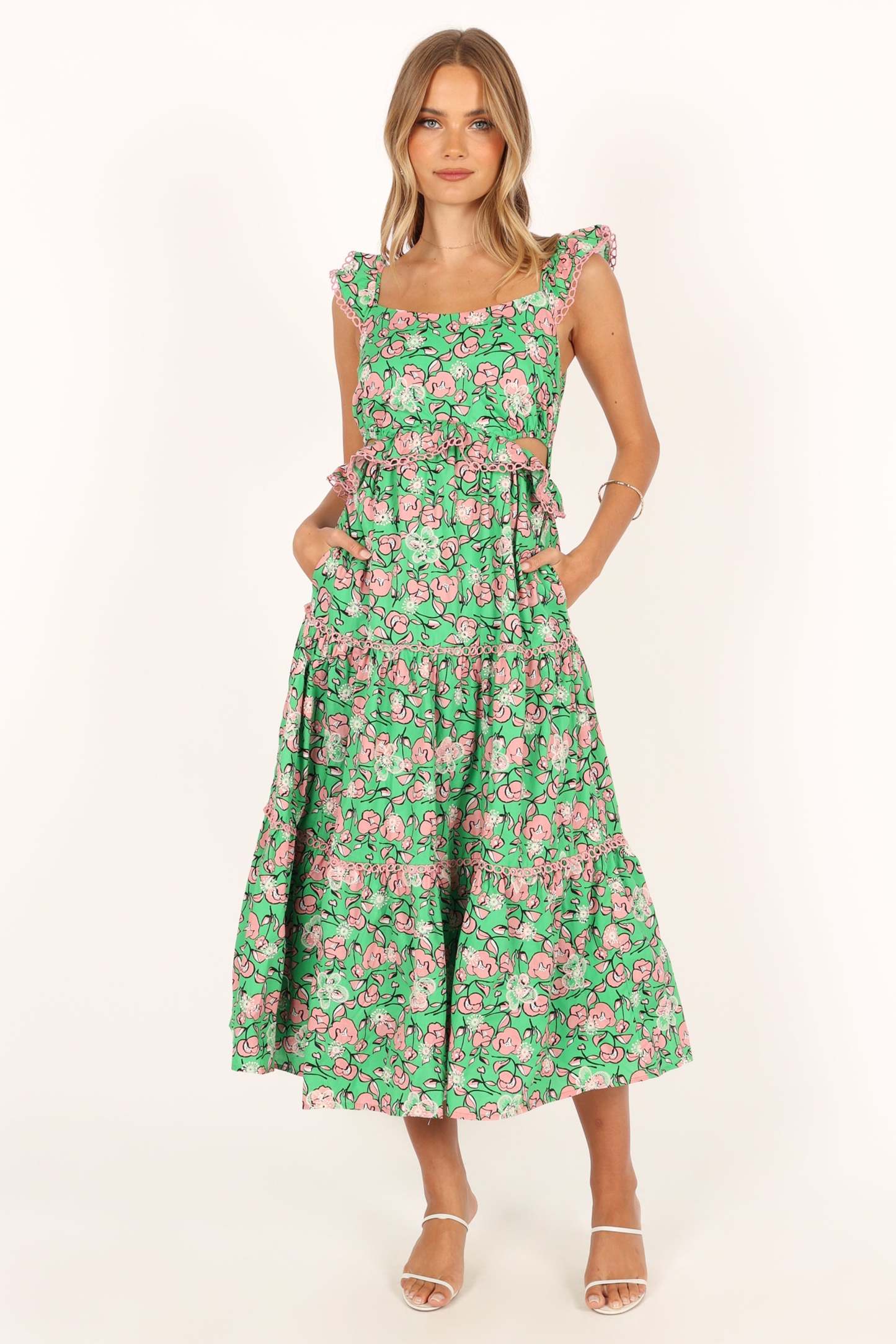 Gia Midi Dress - Green Pink-Sunny Prom