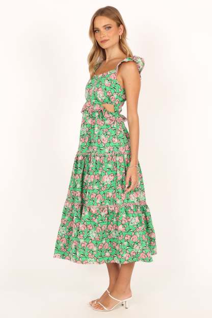 Gia Midi Dress - Green Pink-Sunny Prom