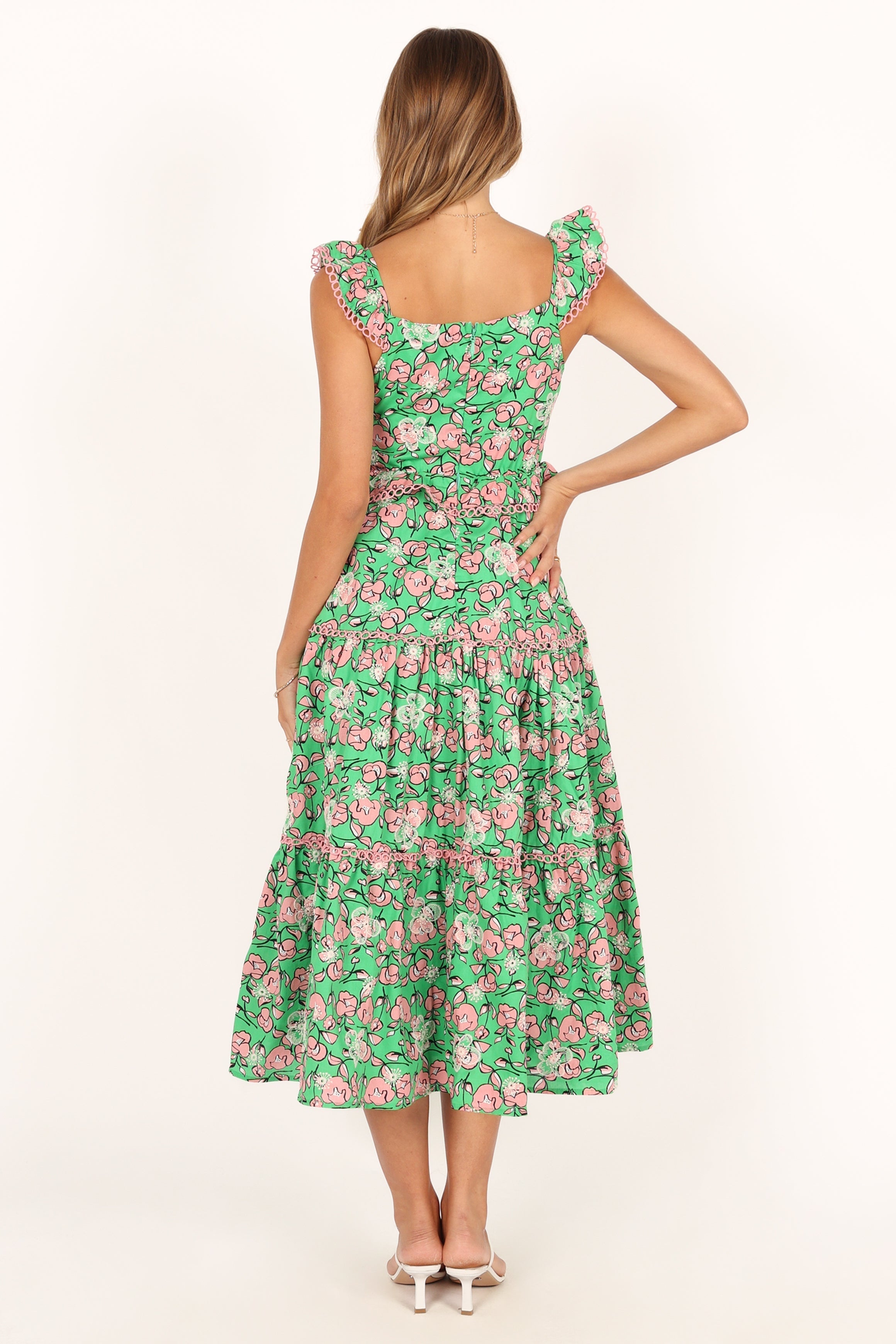Gia Midi Dress - Green Pink-Sunny Prom