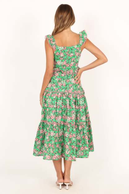 Gia Midi Dress - Green Pink-Sunny Prom