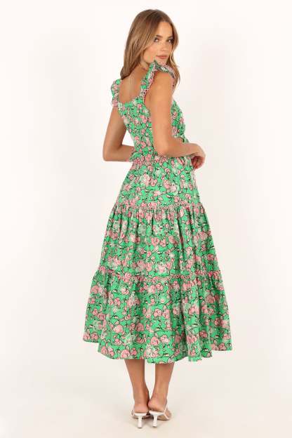 Gia Midi Dress - Green Pink-Sunny Prom