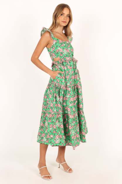 Gia Midi Dress - Green Pink-Sunny Prom