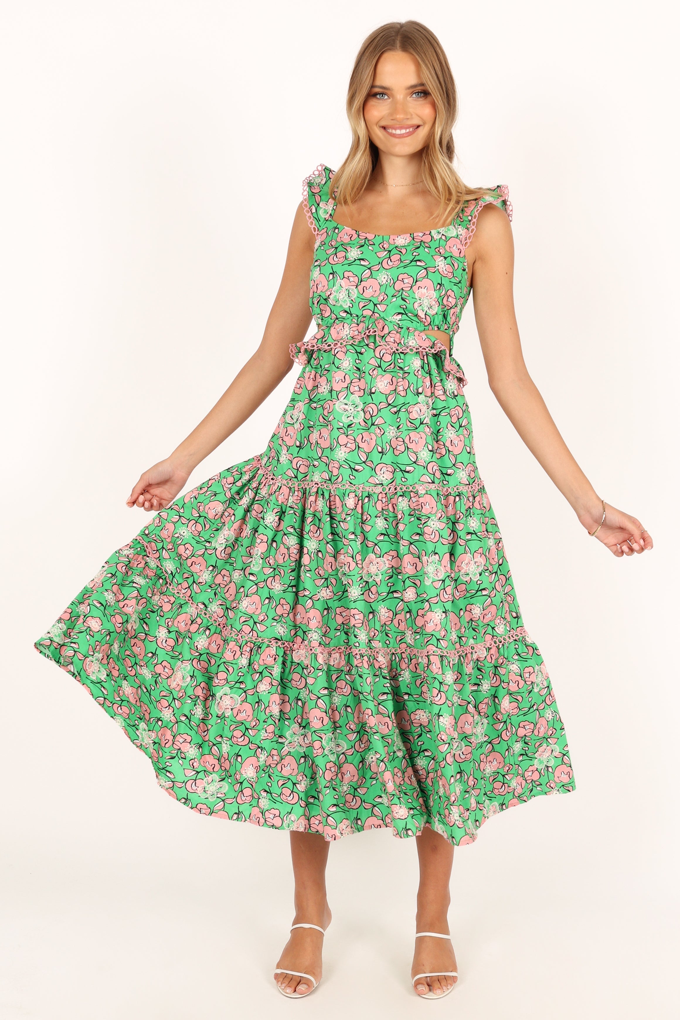 Gia Midi Dress - Green Pink-Sunny Prom