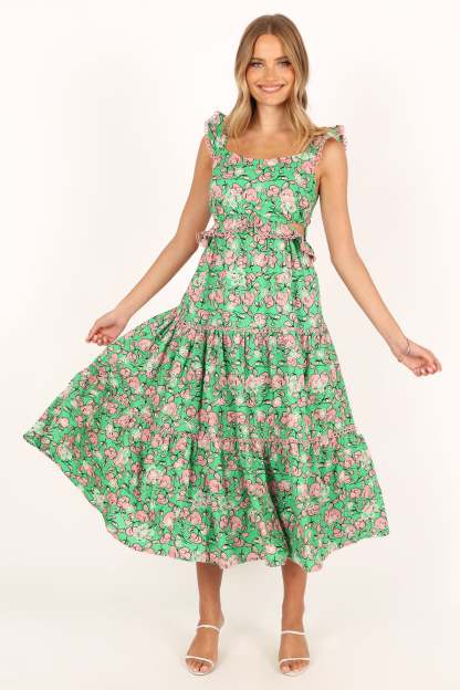 Gia Midi Dress - Green Pink-Sunny Prom