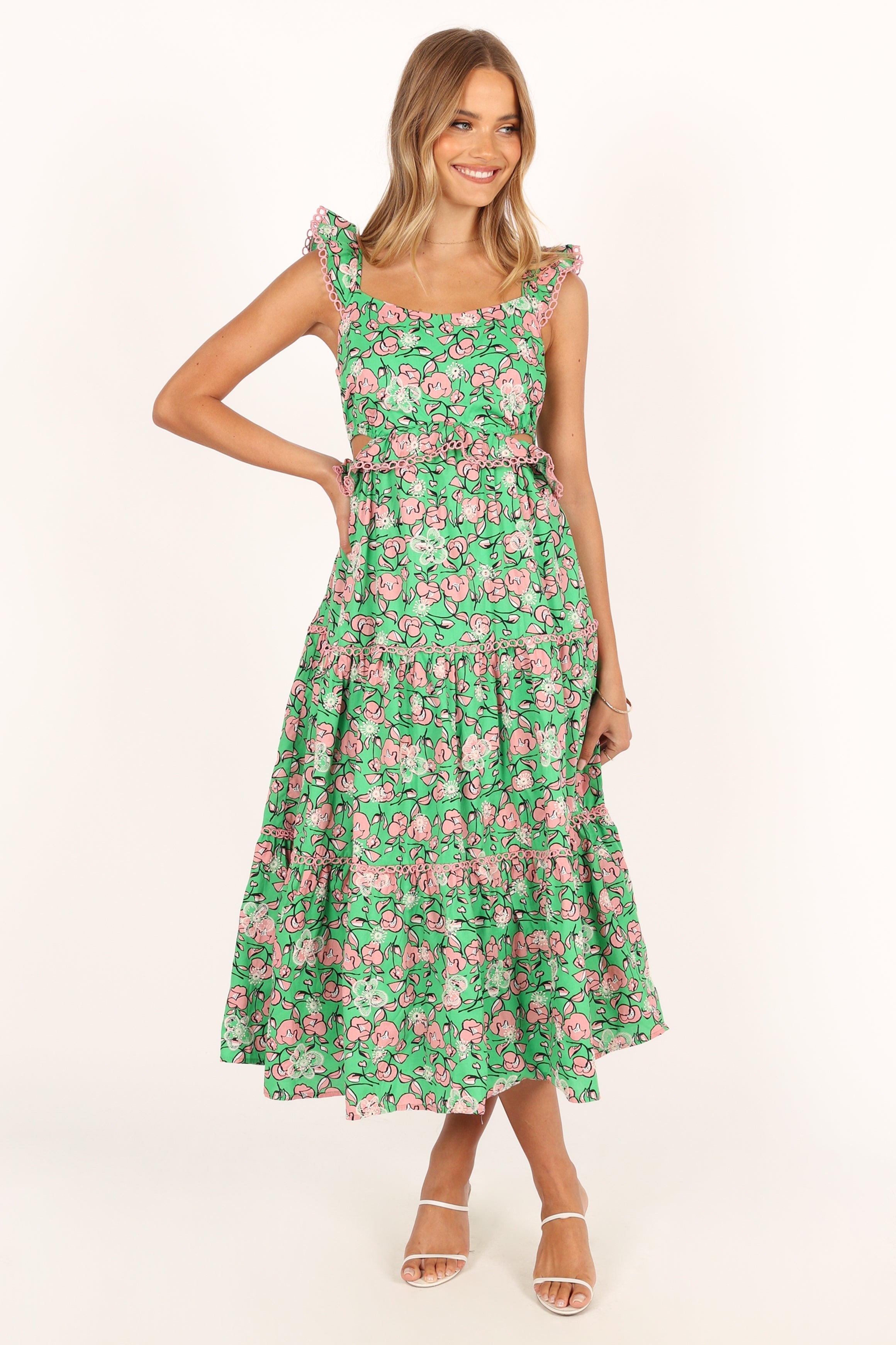 Gia Midi Dress - Green Pink-Sunny Prom