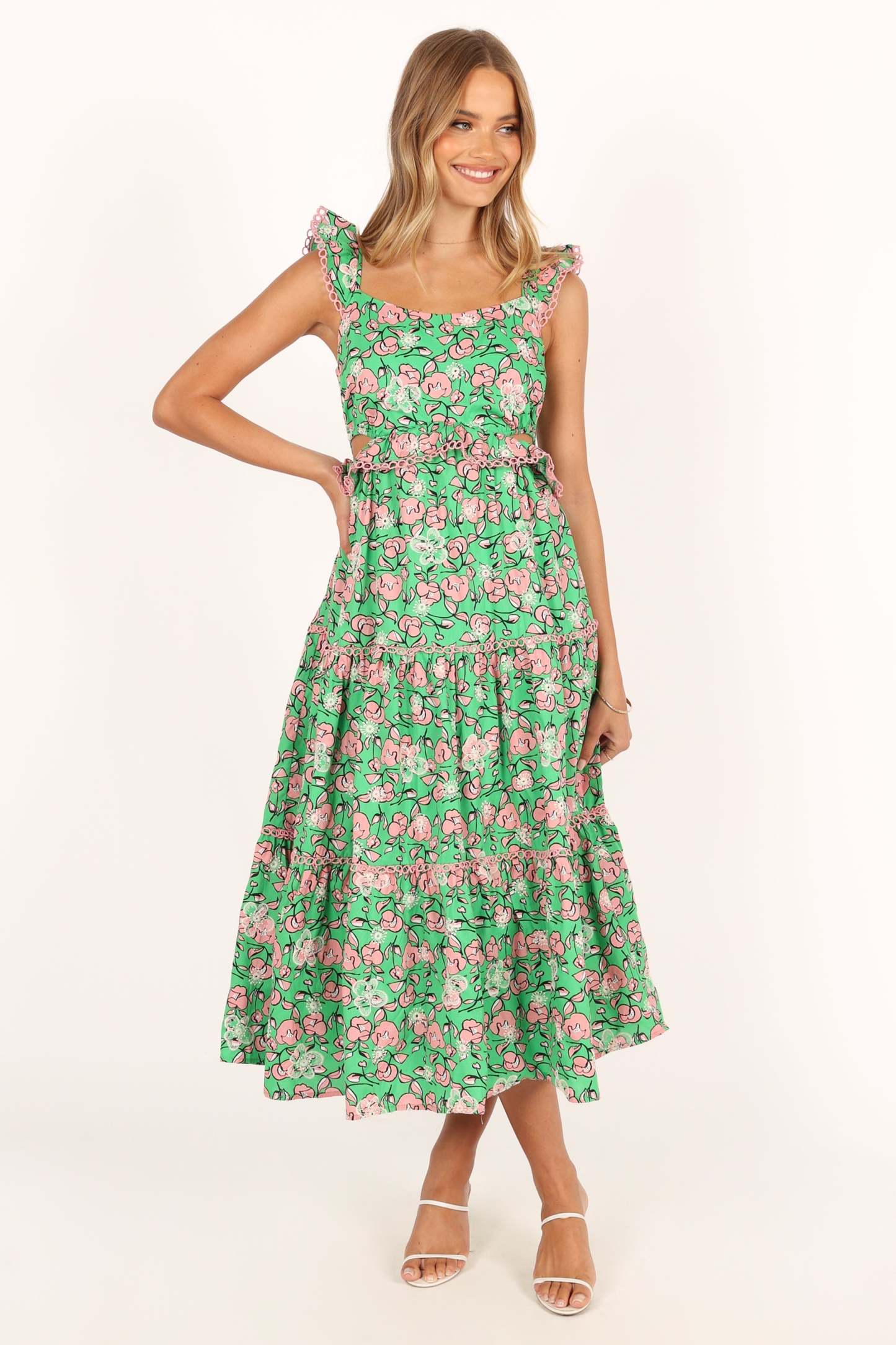 Gia Midi Dress - Green Pink-Sunny Prom