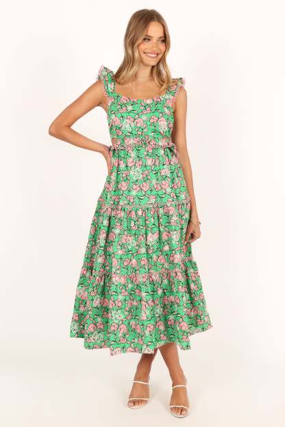 Gia Midi Dress - Green Pink-Sunny Prom