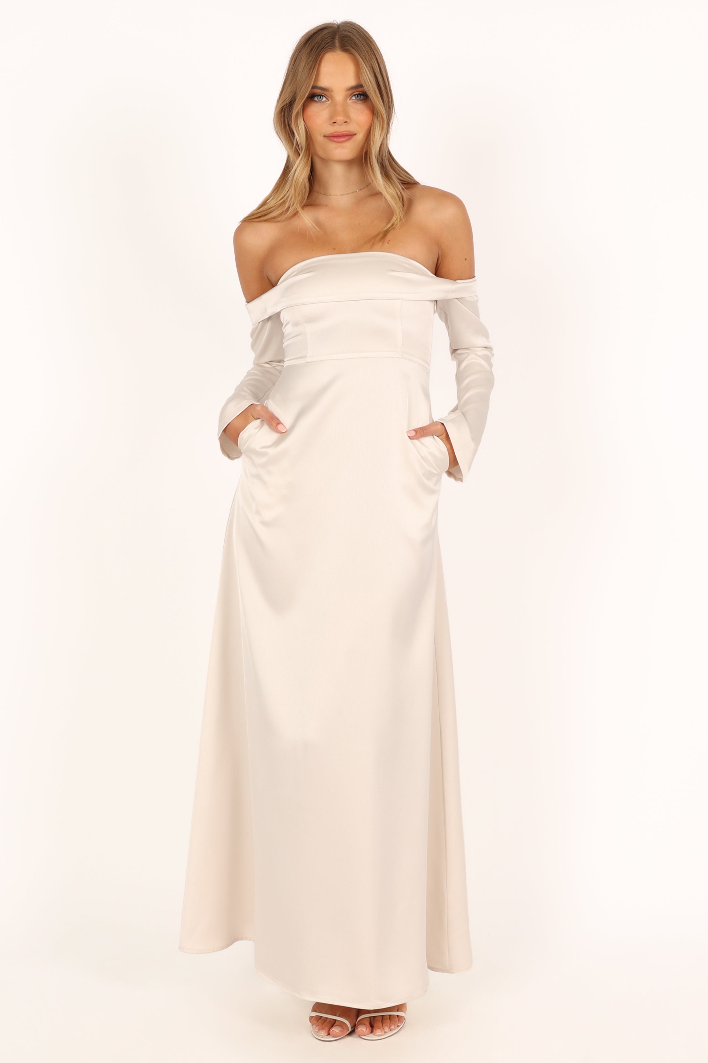 Gigi Off Shoulder Maxi Dress - Cream-Sunny Prom