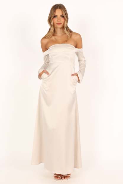 Gigi Off Shoulder Maxi Dress - Cream-Sunny Prom