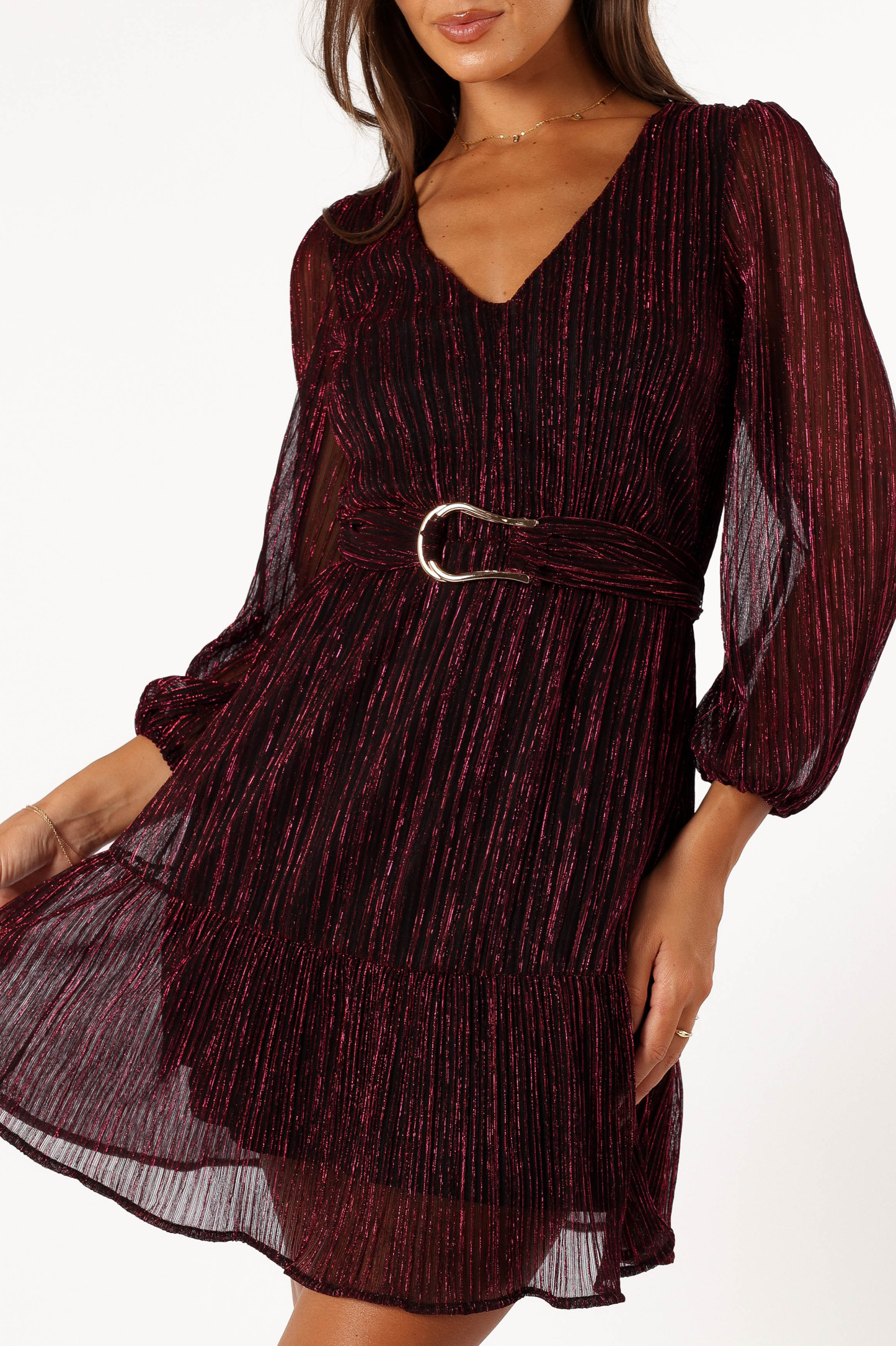 Glimmer Long Sleeve Mini Dress - Pink-Sunny Prom