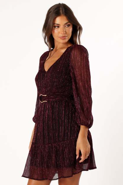 Glimmer Long Sleeve Mini Dress - Pink-Sunny Prom