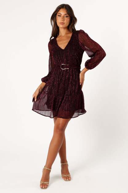 Glimmer Long Sleeve Mini Dress - Pink-Sunny Prom