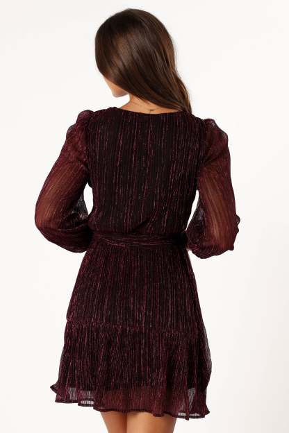 Glimmer Long Sleeve Mini Dress - Pink-Sunny Prom