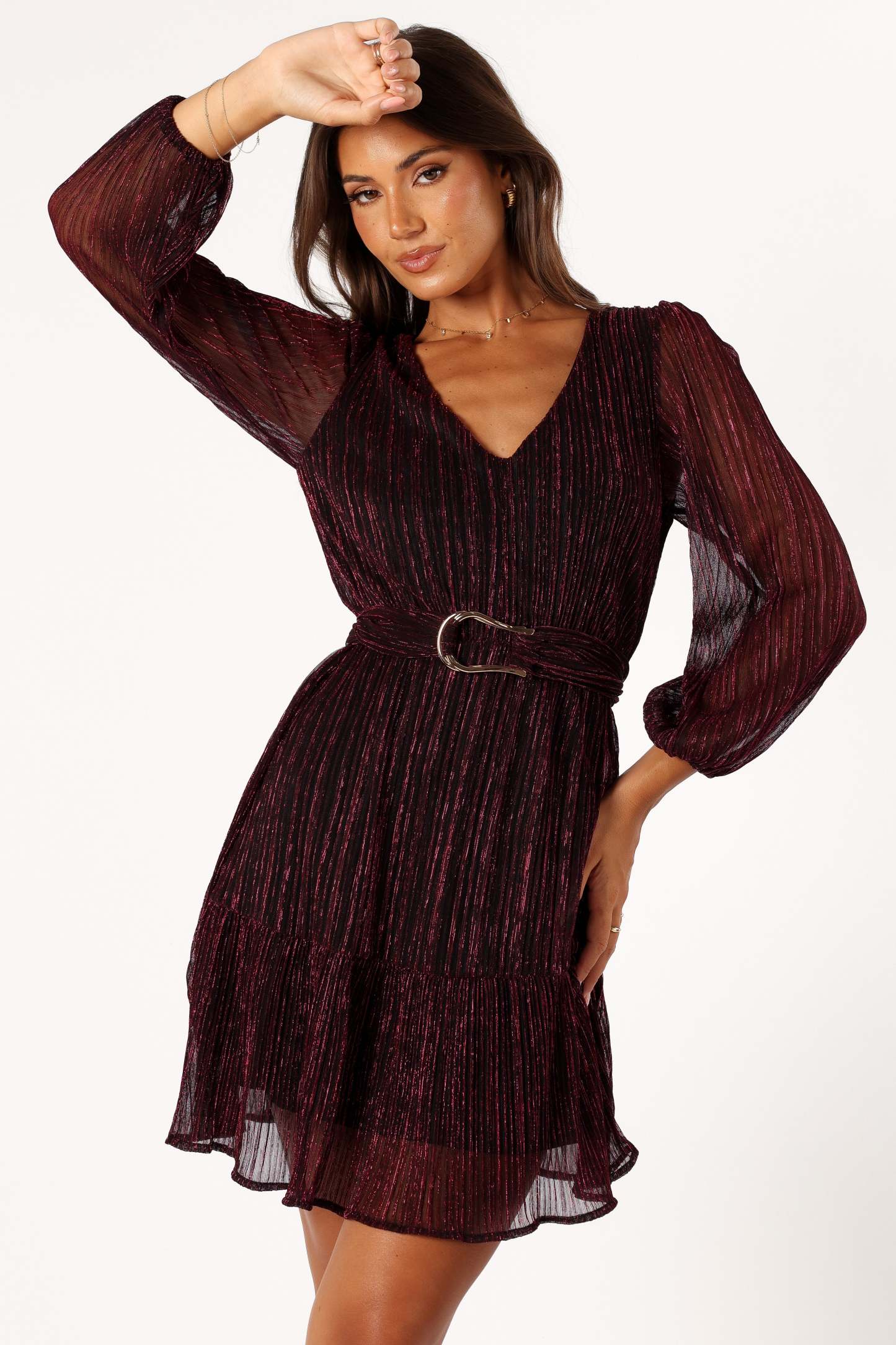 Glimmer Long Sleeve Mini Dress - Pink-Sunny Prom
